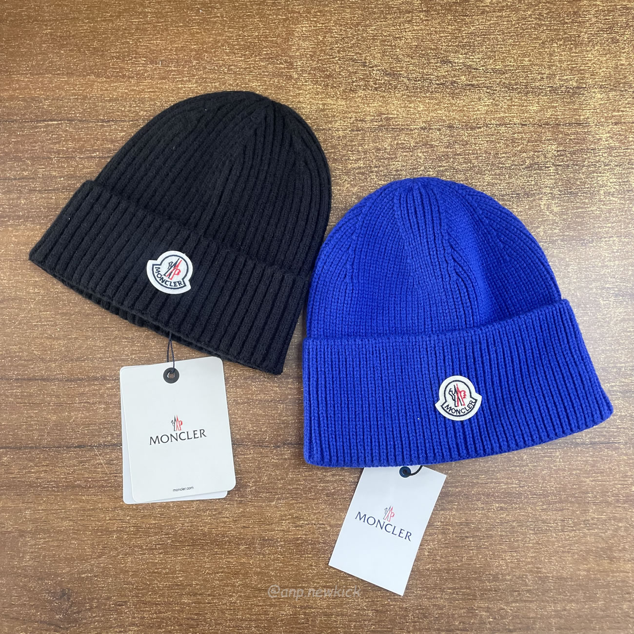 Moncler Logo Patch Ribbed Knit Beanie Black Blue (5) - newkick.vip